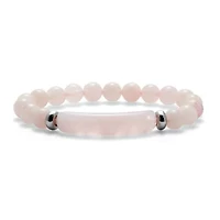 48.45 TCW Genuine Rose Quartz Beaded Silvertone Stretch Bracelet 7-inch