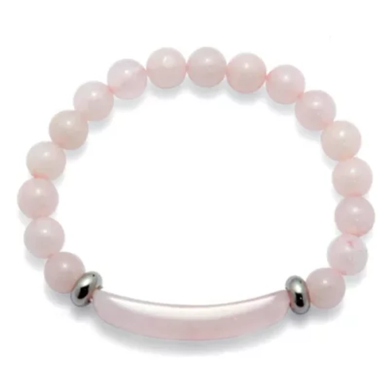 48.45 TCW Genuine Rose Quartz Beaded Silvertone Stretch Bracelet 7-inch