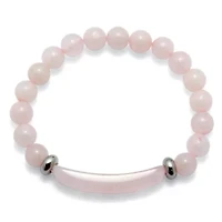 48.45 TCW Genuine Rose Quartz Beaded Silvertone Stretch Bracelet 7-inch