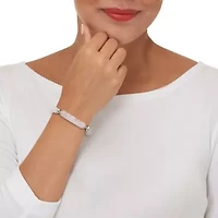 48.45 TCW Genuine Rose Quartz Beaded Silvertone Stretch Bracelet 7-inch