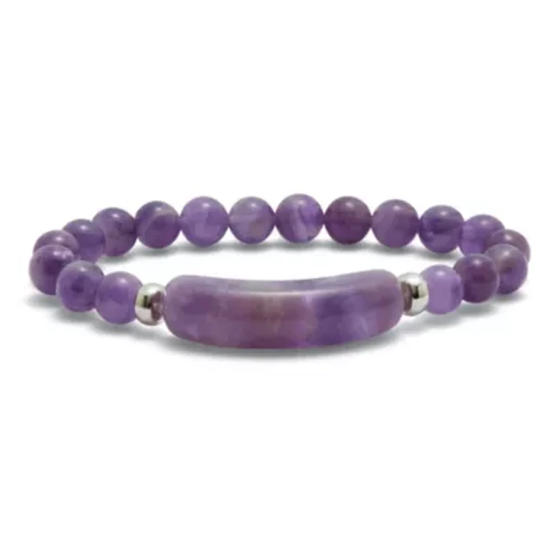 47.5 TCW Genuine Amethyst Silvertone Beaded Bracelet 7-inch Length
