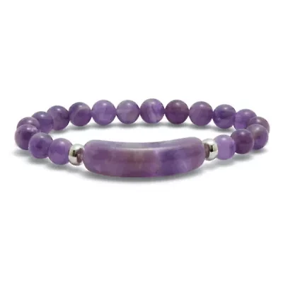 47.5 TCW Genuine Amethyst Silvertone Beaded Bracelet 7-inch Length