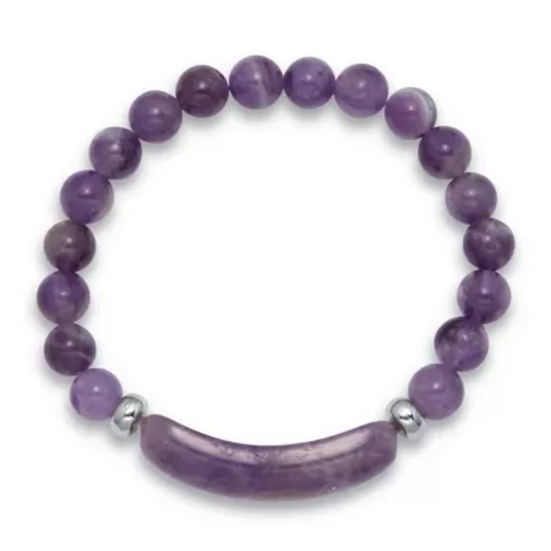 47.5 TCW Genuine Amethyst Silvertone Beaded Bracelet 7-inch Length