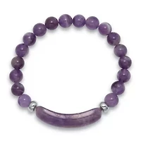 47.5 TCW Genuine Amethyst Silvertone Beaded Bracelet 7-inch Length