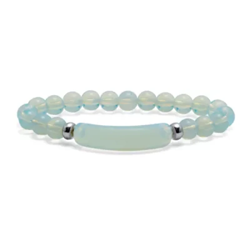 48.45 TCW Genuine Blue Opal Silvertone Beaded Bracelet 7-inch length