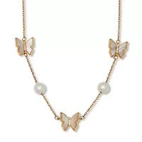 Mother of Pearl Gold Ion-Plated Stainless Steel Butterfly Necklace 18-inch