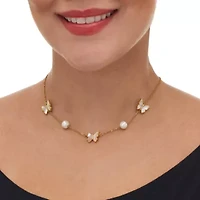 Mother of Pearl Gold Ion-Plated Stainless Steel Butterfly Necklace 18-inch