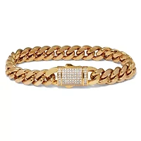 Men's Round Crystal Gold Ion-Plated Stainless Steel Link Bracelet 8.5-inch