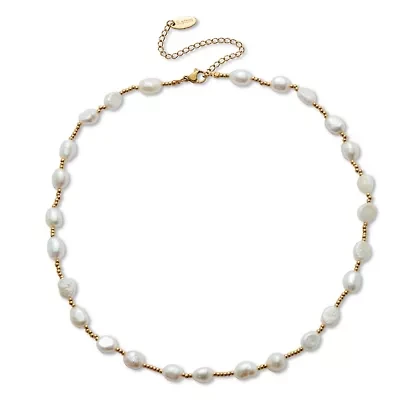 Cultured Freshwater Pearl Gold Ion-Plated Stainless Steel Necklace 18 to 21-inch