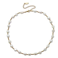 Cultured Freshwater Pearl Gold Ion-Plated Stainless Steel Necklace 18 to 21-inch