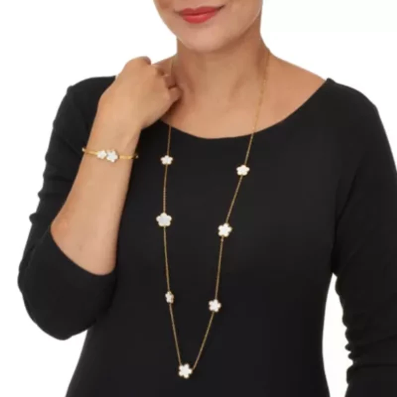 Genuine Mother of Pearl Gold Ion-Plated Stainless Steel Clover Jewelry Set