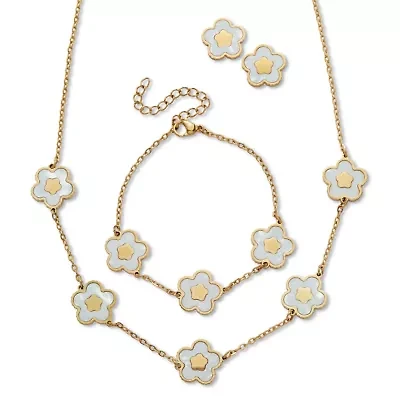 Genuine Mother of Pearl Gold Ion-Plated Stainless Steel Flower Jewelry Set