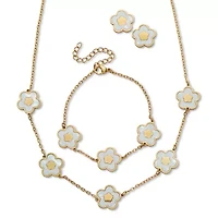 Genuine Mother of Pearl Gold Ion-Plated Stainless Steel Flower Jewelry Set