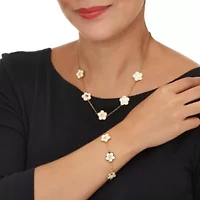 Genuine Mother of Pearl Gold Ion-Plated Stainless Steel Flower Jewelry Set