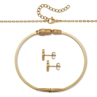 Genuine Green Malachite Gold Ion-Plated Stainless Steel Clover Jewelry Set