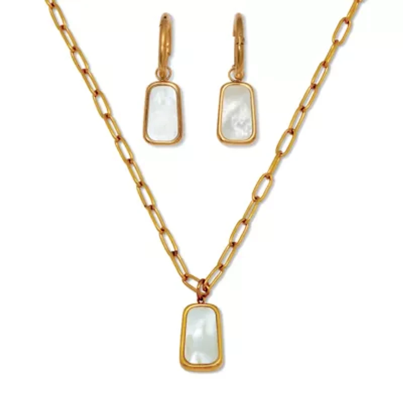 Genuine Mother of Pearl Yellow Gold Ion-Plated Stainless Steel Drop Jewelry Set