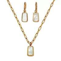 Genuine Mother of Pearl Yellow Gold Ion-Plated Stainless Steel Drop Jewelry Set