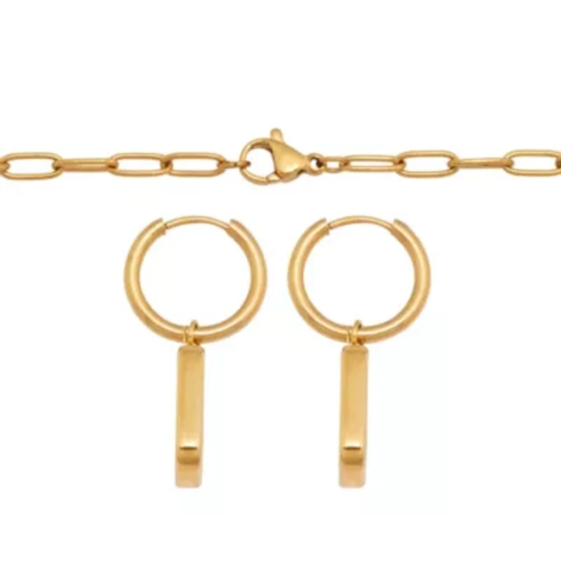 Genuine Mother of Pearl Yellow Gold Ion-Plated Stainless Steel Drop Jewelry Set