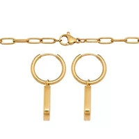 Genuine Mother of Pearl Yellow Gold Ion-Plated Stainless Steel Drop Jewelry Set