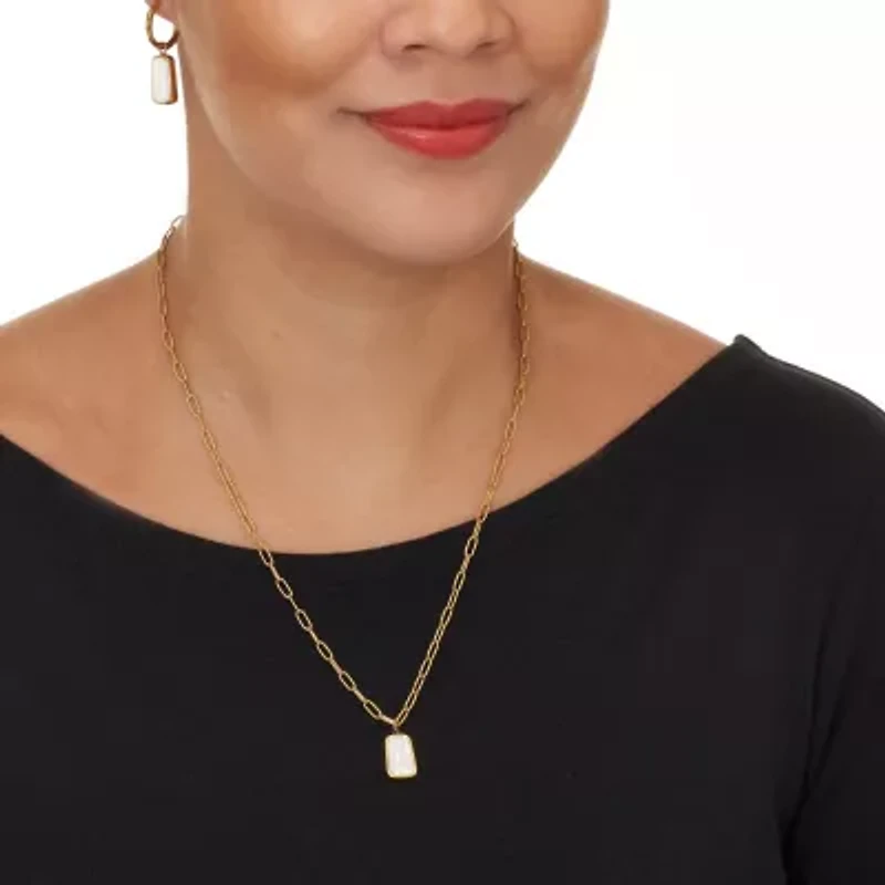 Genuine Mother of Pearl Yellow Gold Ion-Plated Stainless Steel Drop Jewelry Set