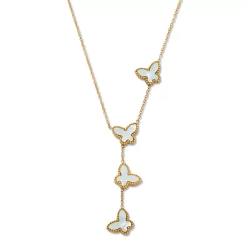 Genuine Mother of Pearl Gold Ion-Plated Butterflies Necklace 18 to 20-inch