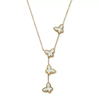 Genuine Mother of Pearl Gold Ion-Plated Butterflies Necklace 18 to 20-inch