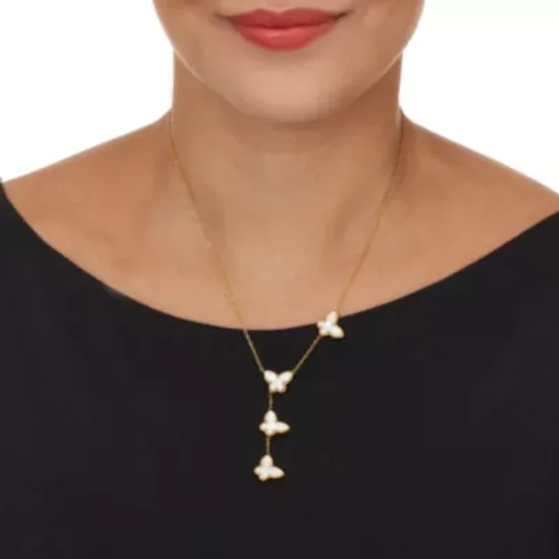 Genuine Mother of Pearl Gold Ion-Plated Butterflies Necklace 18 to 20-inch