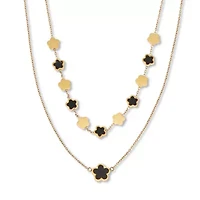 Genuine Black Onyx Gold Ion-Plated Stainless Steel Clover Necklace 17 to 19 inches
