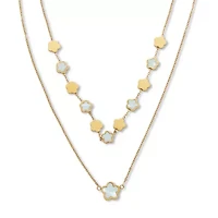 Mother of Pearl Gold Ion-Plated Stainless Steel Clover Necklace 17 to 19 inches
