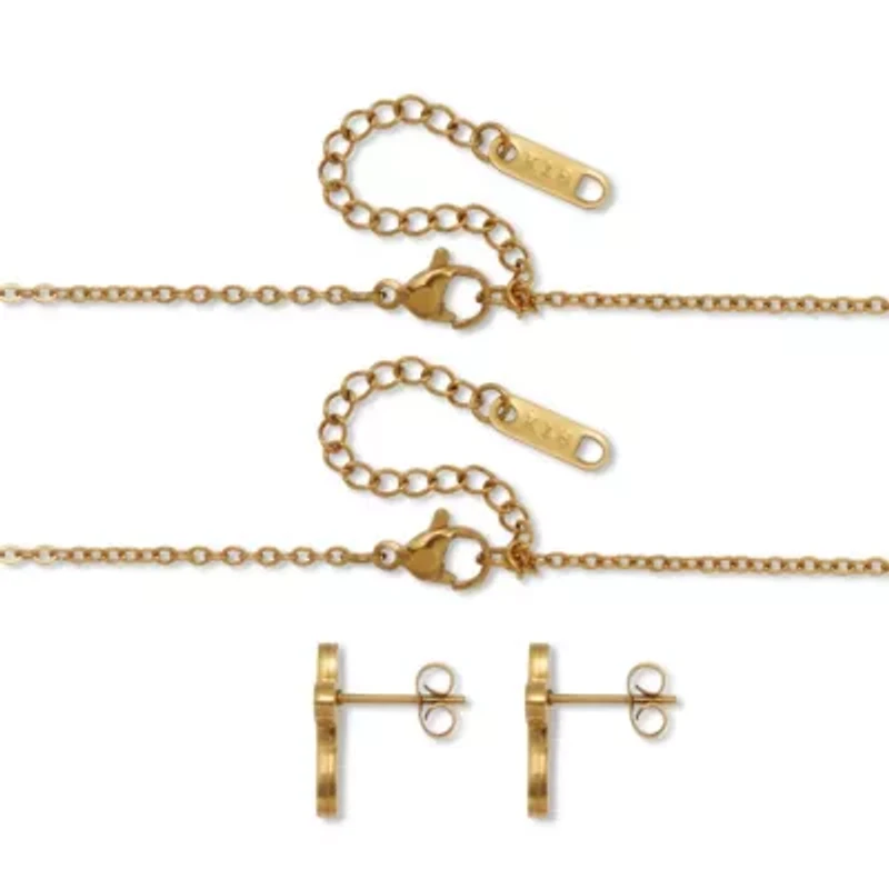 Genuine Mother of Pearl Yellow Gold Ion-Plated Stainless Steel Cross Jewelry Set