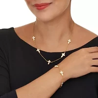 Genuine Mother of Pearl Yellow Gold Ion-Plated Stainless Steel Cross Jewelry Set