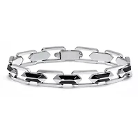 Men's Stainless Steel and Black Enamel Bracelet 9-inch