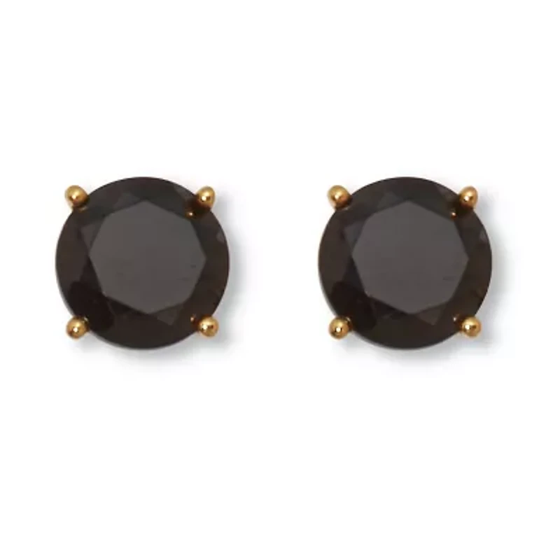 Round Genuine Black Spinel Yellow Gold-Plated Sterling Silver Stud Earrings