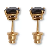 Round Genuine Black Spinel Yellow Gold-Plated Sterling Silver Stud Earrings