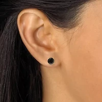 Round Genuine Black Spinel Yellow Gold-Plated Sterling Silver Stud Earrings