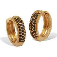 Genuine Black Spinel Yellow Gold-Plated Sterling Silver Huggie Hoop Earrings