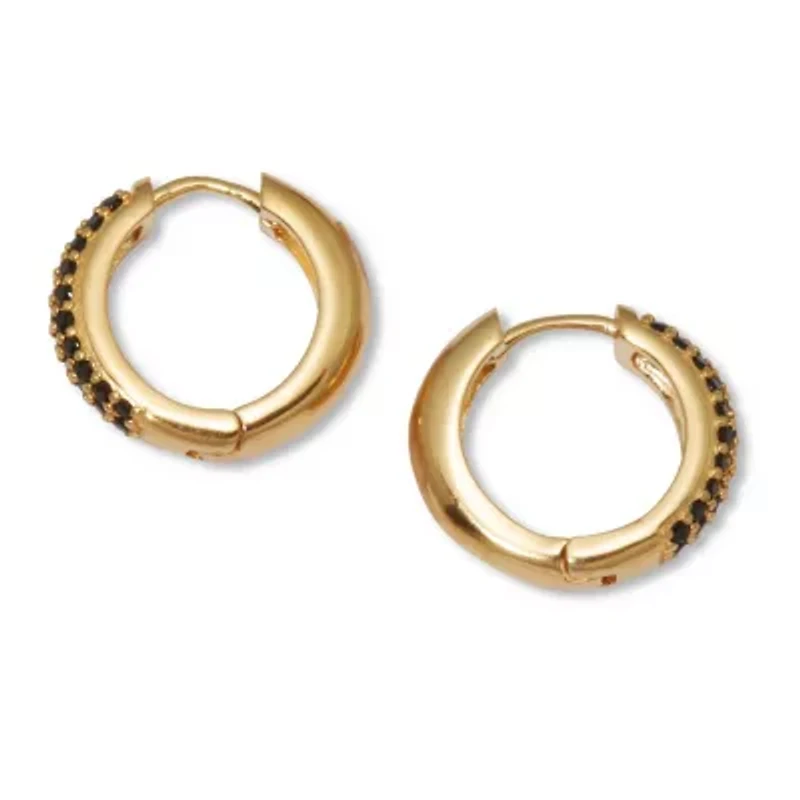 Genuine Black Spinel Yellow Gold-Plated Sterling Silver Huggie Hoop Earrings