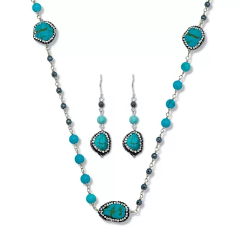 Genuine and Simulated Turquoise Silvertone Necklace Set 36-inch