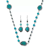 Genuine and Simulated Turquoise Silvertone Necklace Set 36-inch