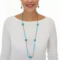 Genuine and Simulated Turquoise Silvertone Necklace Set 36-inch