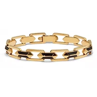 Men's Gold Ion-Plated Stainless Steel and Black Enamel Link Bracelet 8-inch