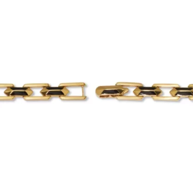 Men's Gold Ion-Plated Stainless Steel and Black Enamel Link Bracelet 8-inch