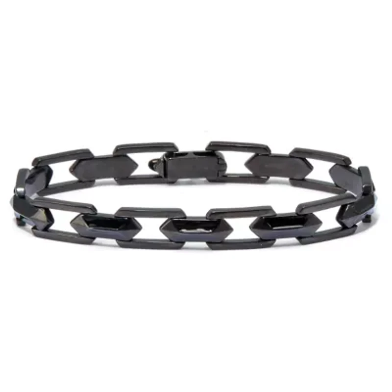 Men's Black Ion-Plated Stainless Steel Link Bracelet 8-inch