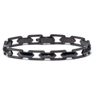 Men's Black Ion-Plated Stainless Steel Link Bracelet 8-inch