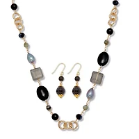 Genuine Black Onyx Goldtone Necklace and Earring Set
