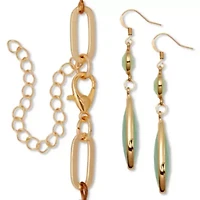 Opaque Green Crystal and Genuine Aventurine Goldtone Jewelry Set