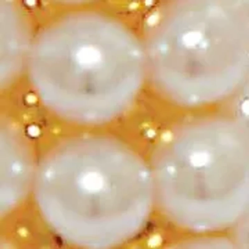 White Round Simulated Pave-Style Pearl Goldtone Hoop Earrings