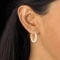 White Round Simulated Pave-Style Pearl Goldtone Hoop Earrings
