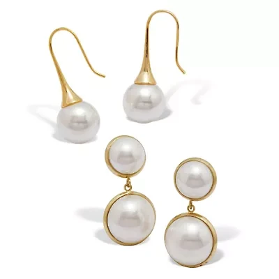 Freshwater-Cultured Pearl Gold Ion-Plated Stainless Steel Drop Earring Set