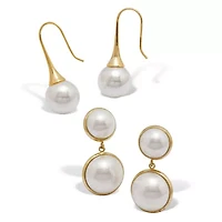 Freshwater-Cultured Pearl Gold Ion-Plated Stainless Steel Drop Earring Set